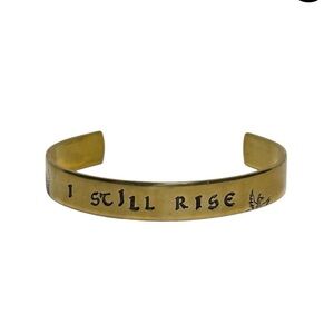 Handmade stamped motivational phoenix gold brass‎ adjustable cuff bracelet